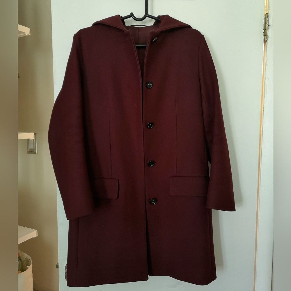 COS burgundy wool cashmere hooded coat